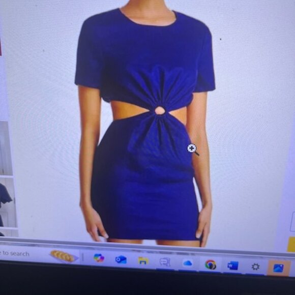 Staud Epona Sheath Dress S Ring Detail Short Sleeve Cutout Linen Mini Navy - Picture 1 of 8